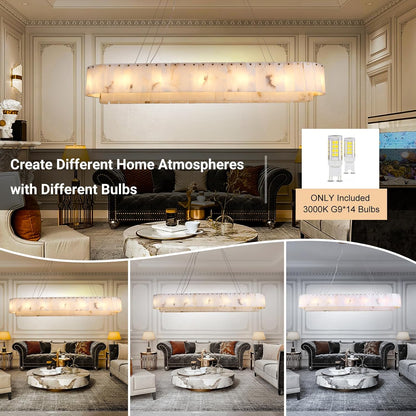 Celine Alabaster Rectangular-Oval Chandelier 54"-Amarnest