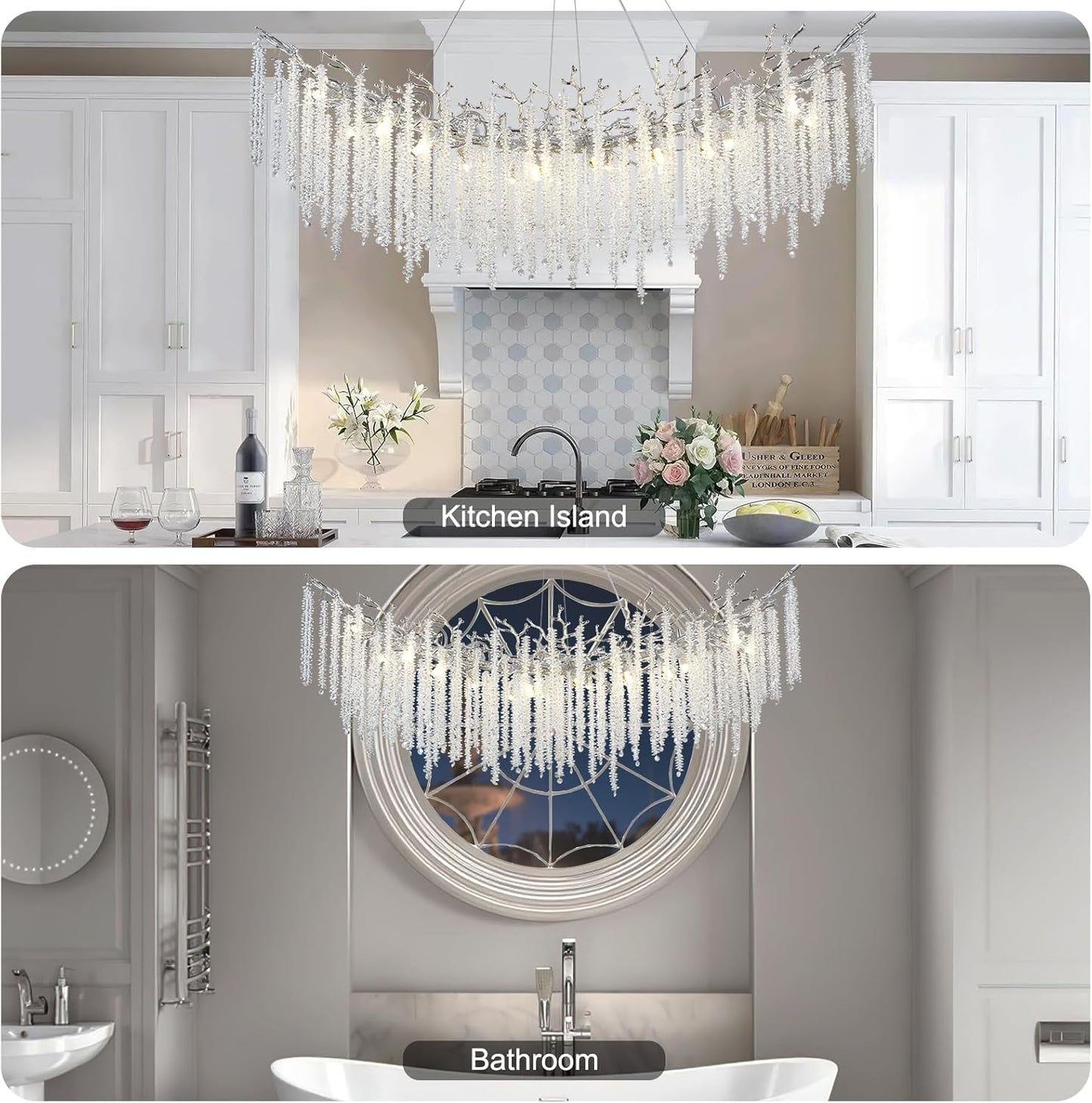 Round Silver Tree Branches Chandeliers L55"-Amarnest