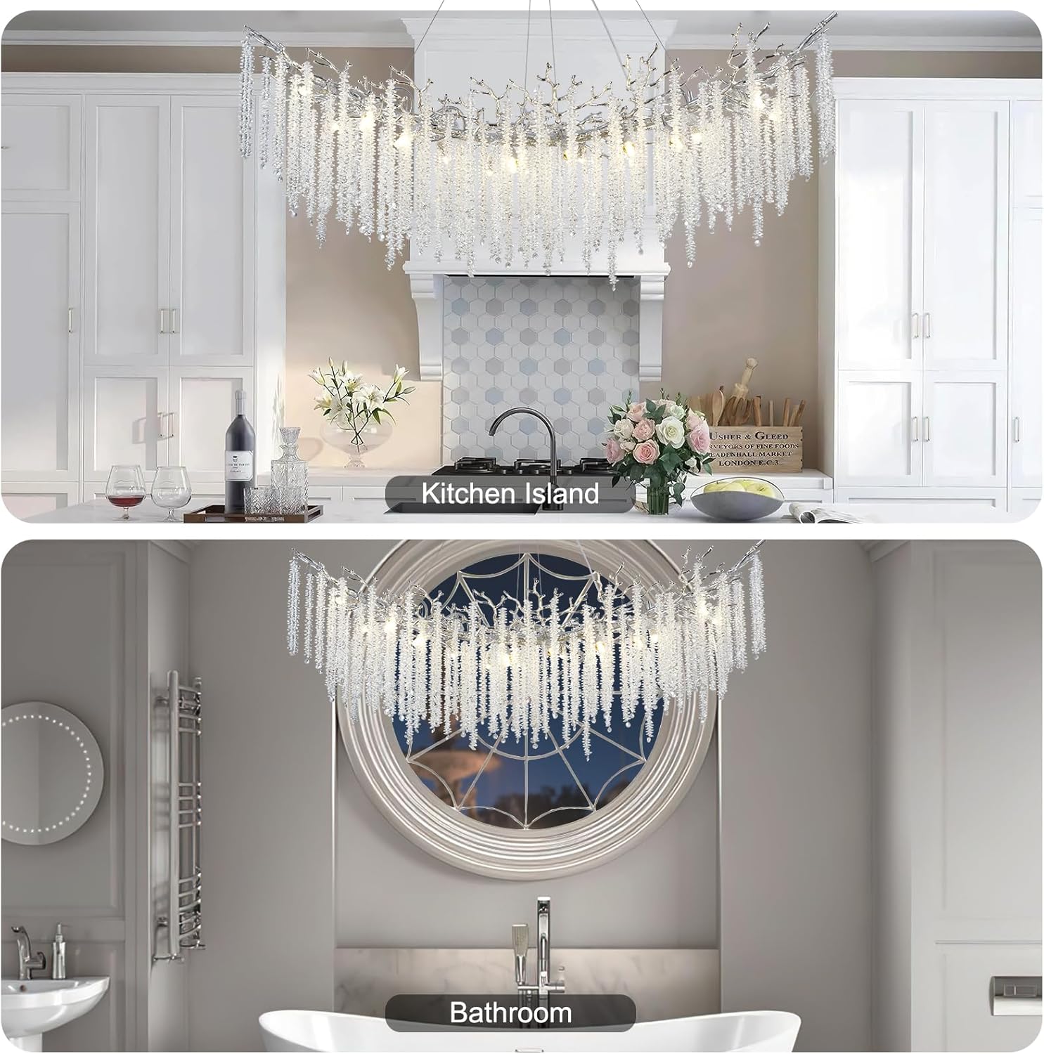 Round Silver Tree Branches Chandeliers L55"-Amarnest