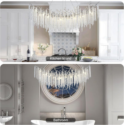 Round Silver Tree Branches Chandeliers L55"-Amarnest