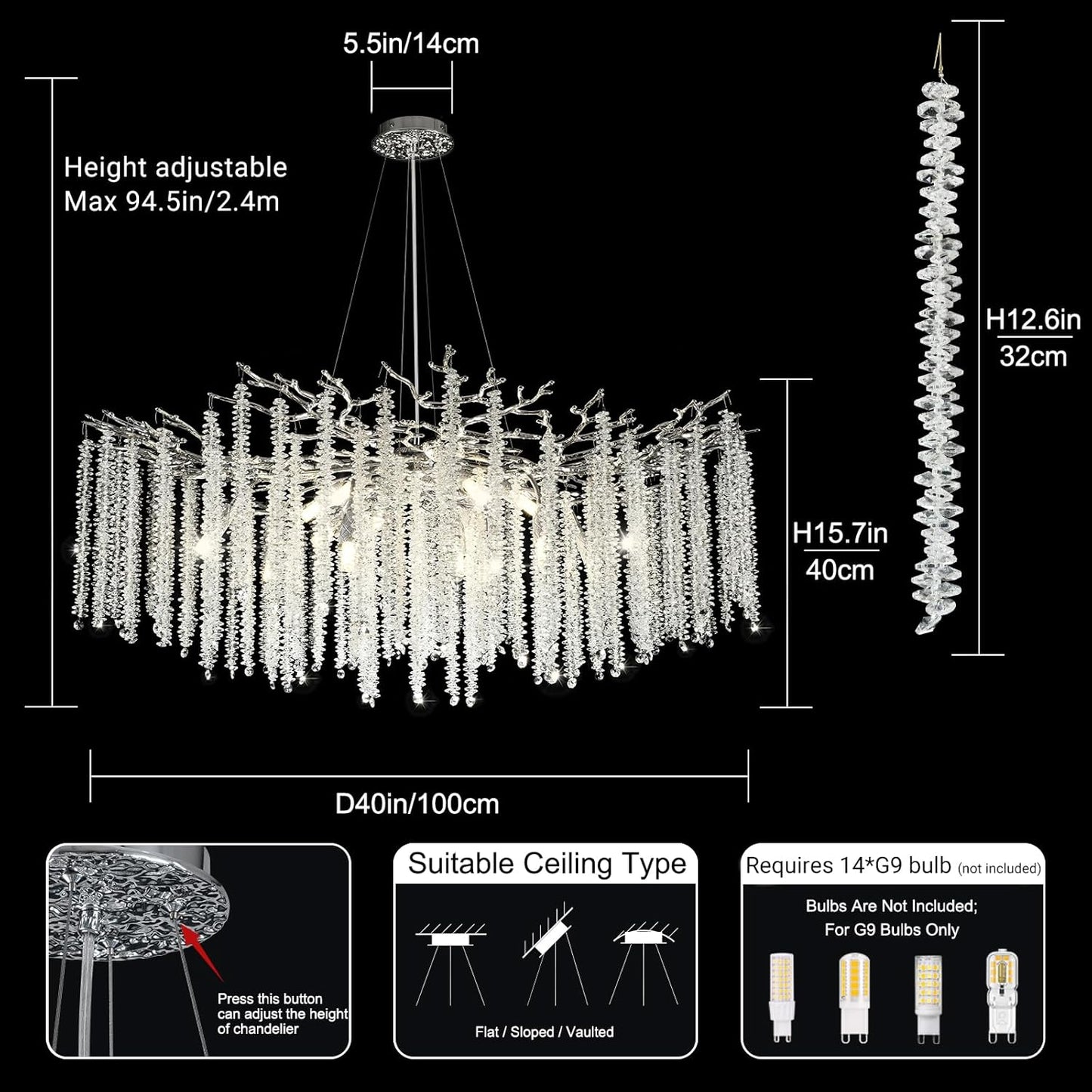 Round Silver Tree Branches Chandelier 40"-Amarnest