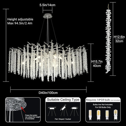 Round Silver Tree Branches Chandelier 40"-Amarnest
