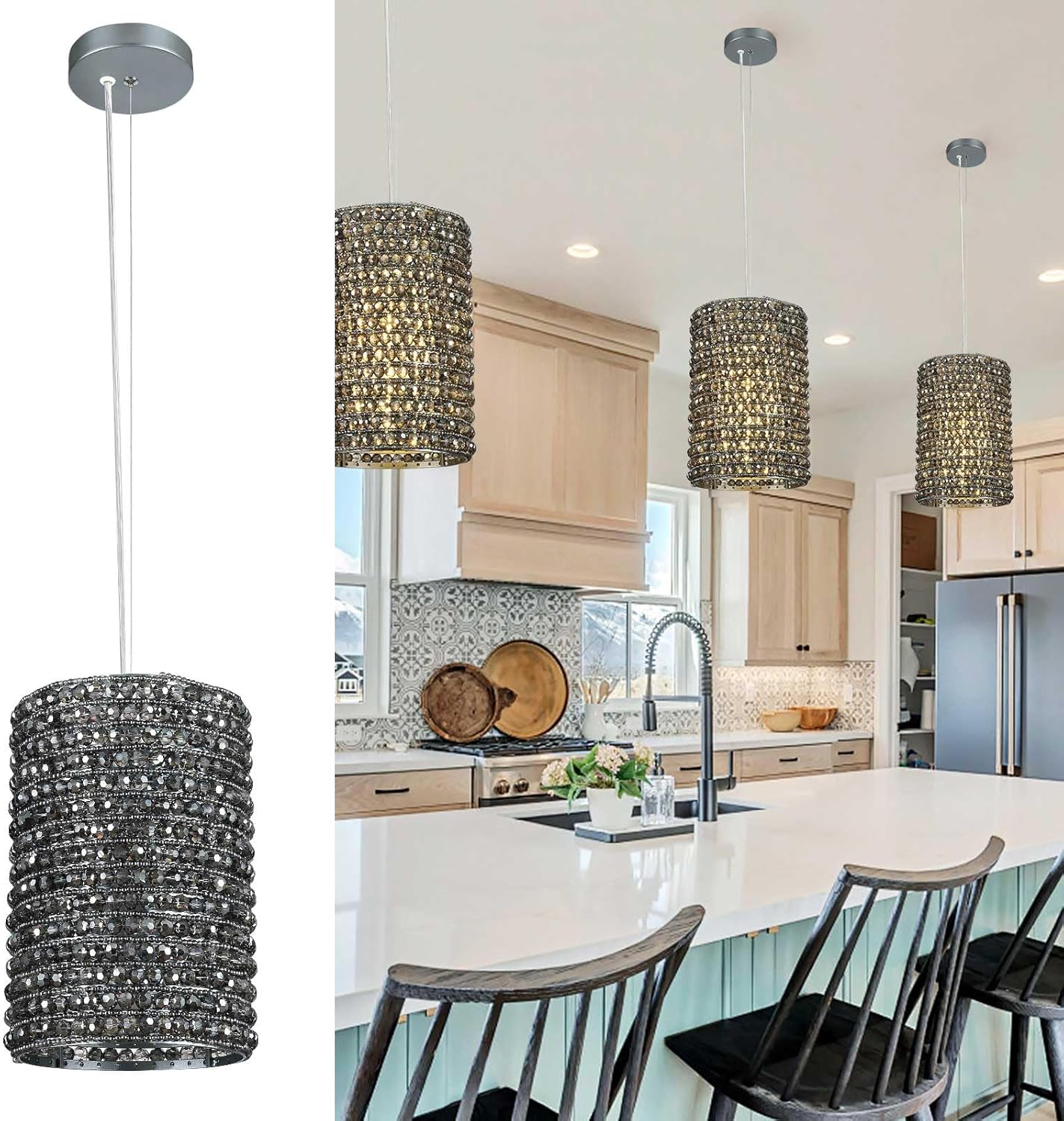 Smoke Grey Crystal Pendant Lights-Amarnest