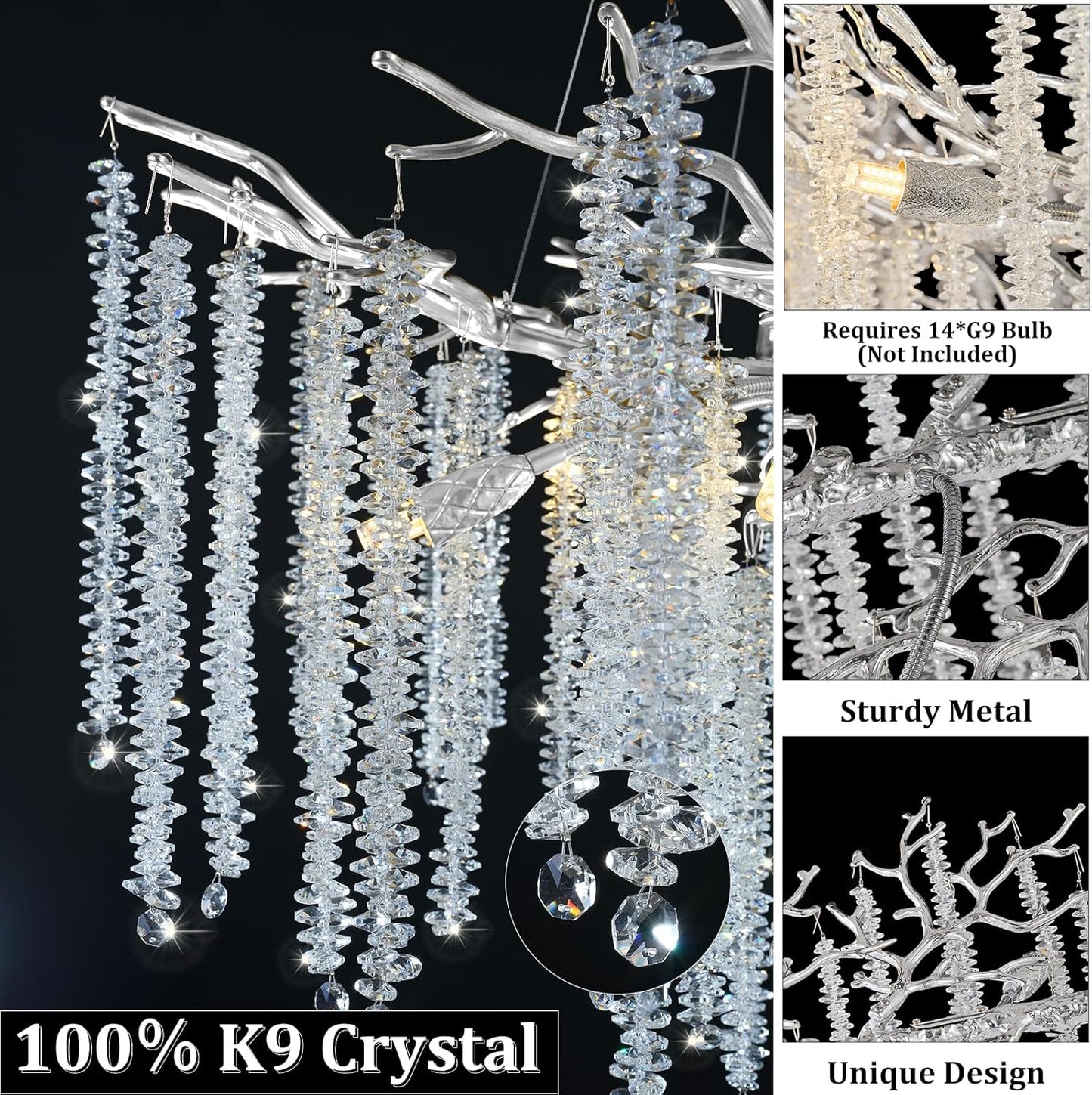 Round Silver Tree Branches Chandelier 40"-Amarnest