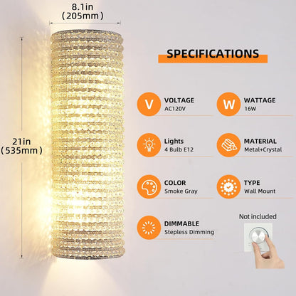Smoke Grey Crystal Beaded Wall Sconce Light-Amarnest