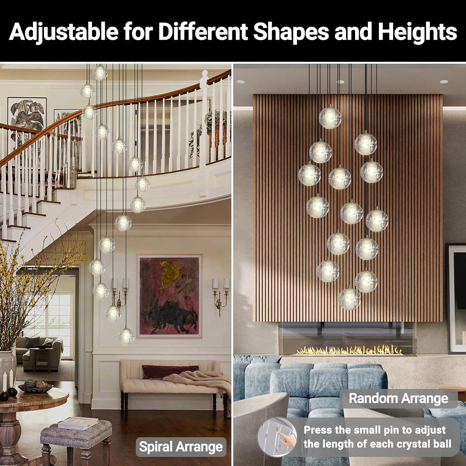 Large LED Pendant Chandeliers with Crystal Bubble Ball-Amarnest