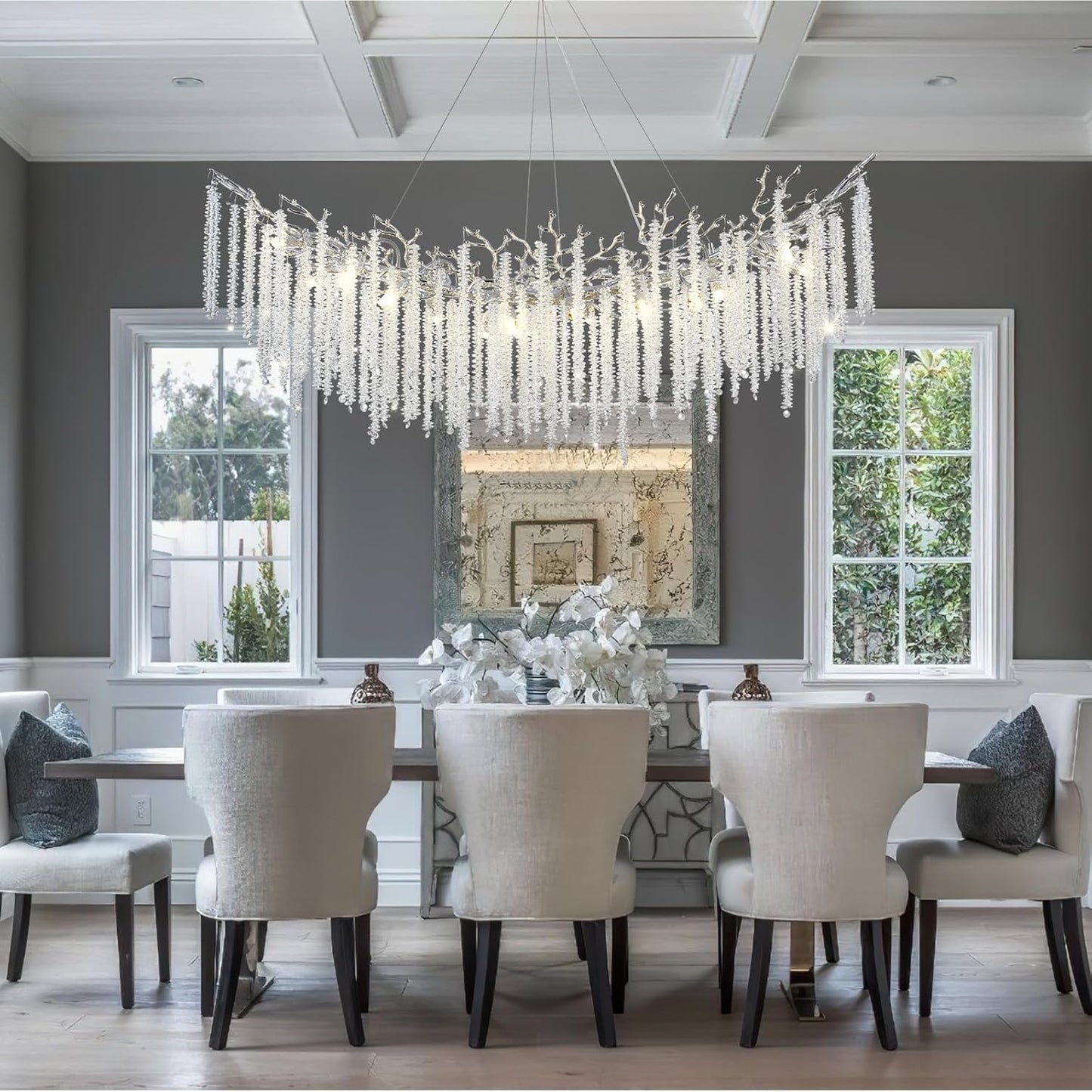 Round Silver Tree Branches Chandeliers L55"-Amarnest