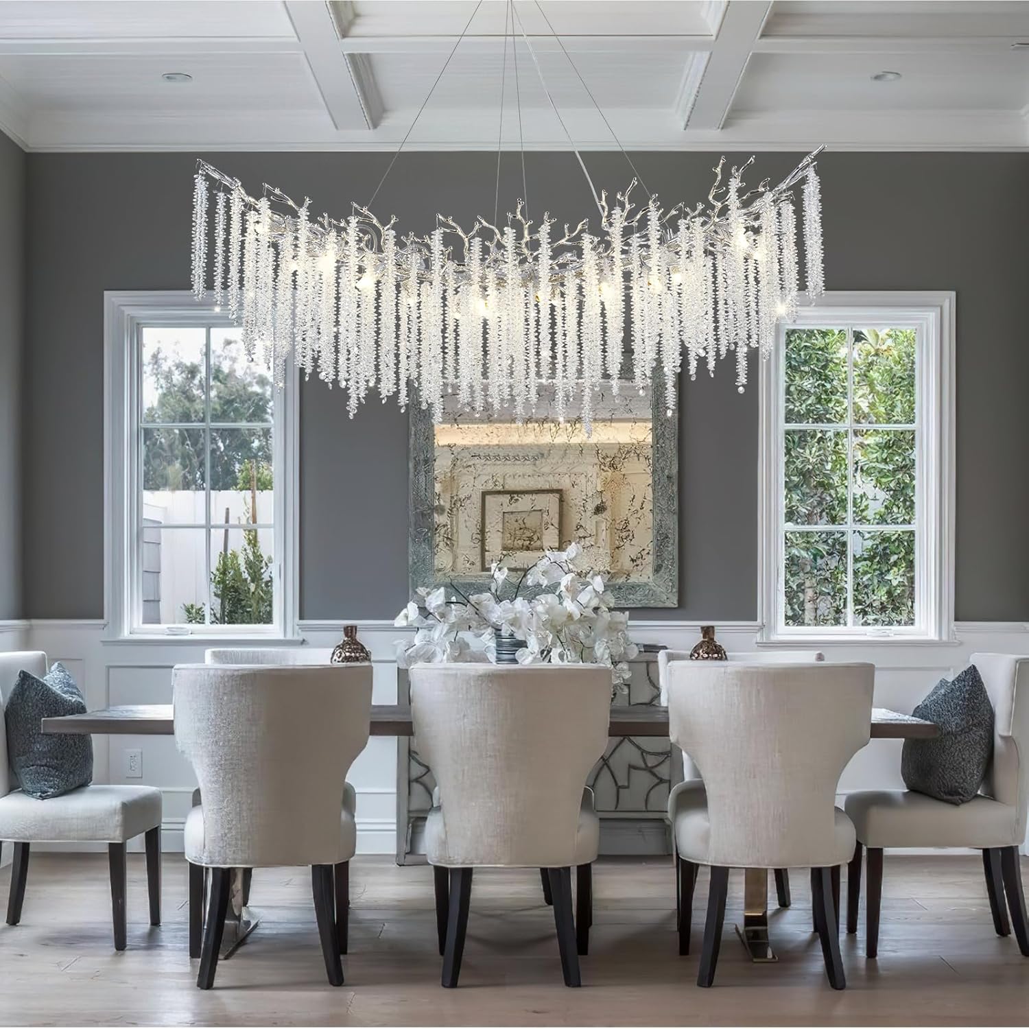 Round Silver Tree Branches Chandeliers L55"-Amarnest