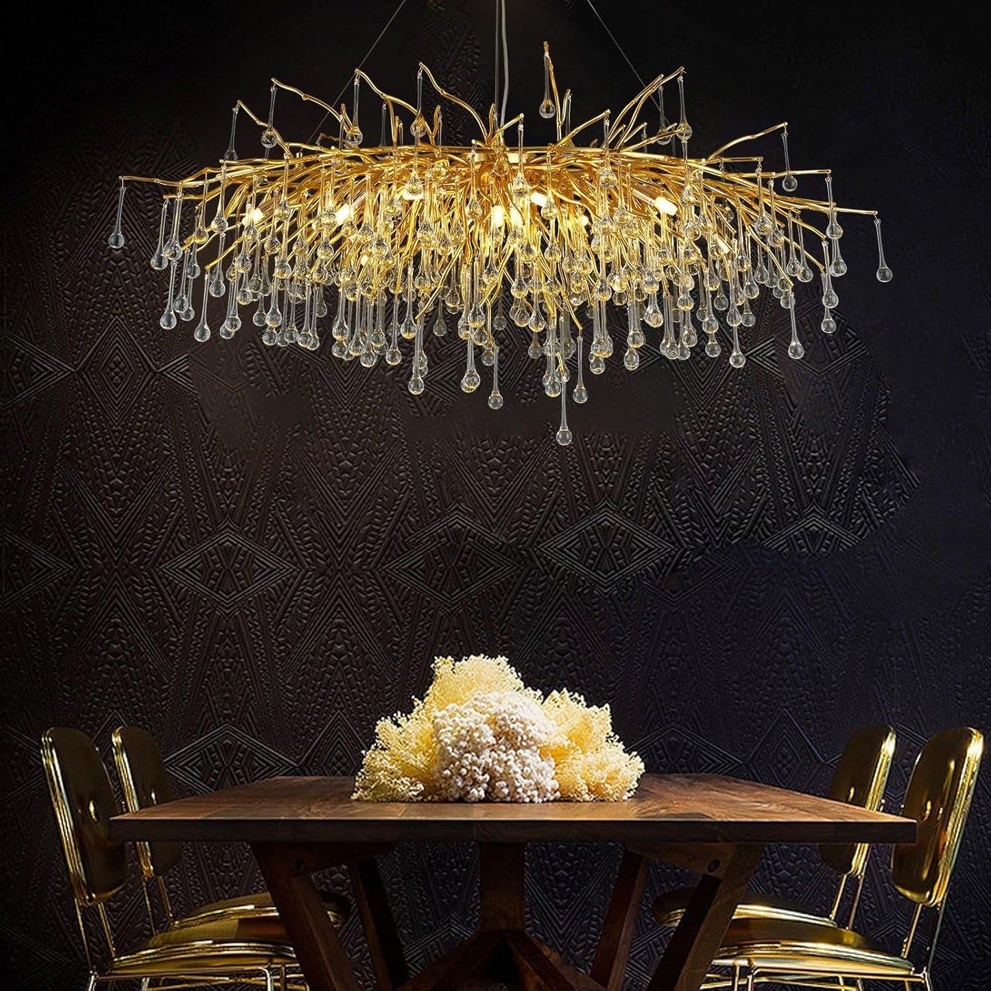 Gold Raindrop Crystal Chandelier-Amarnest
