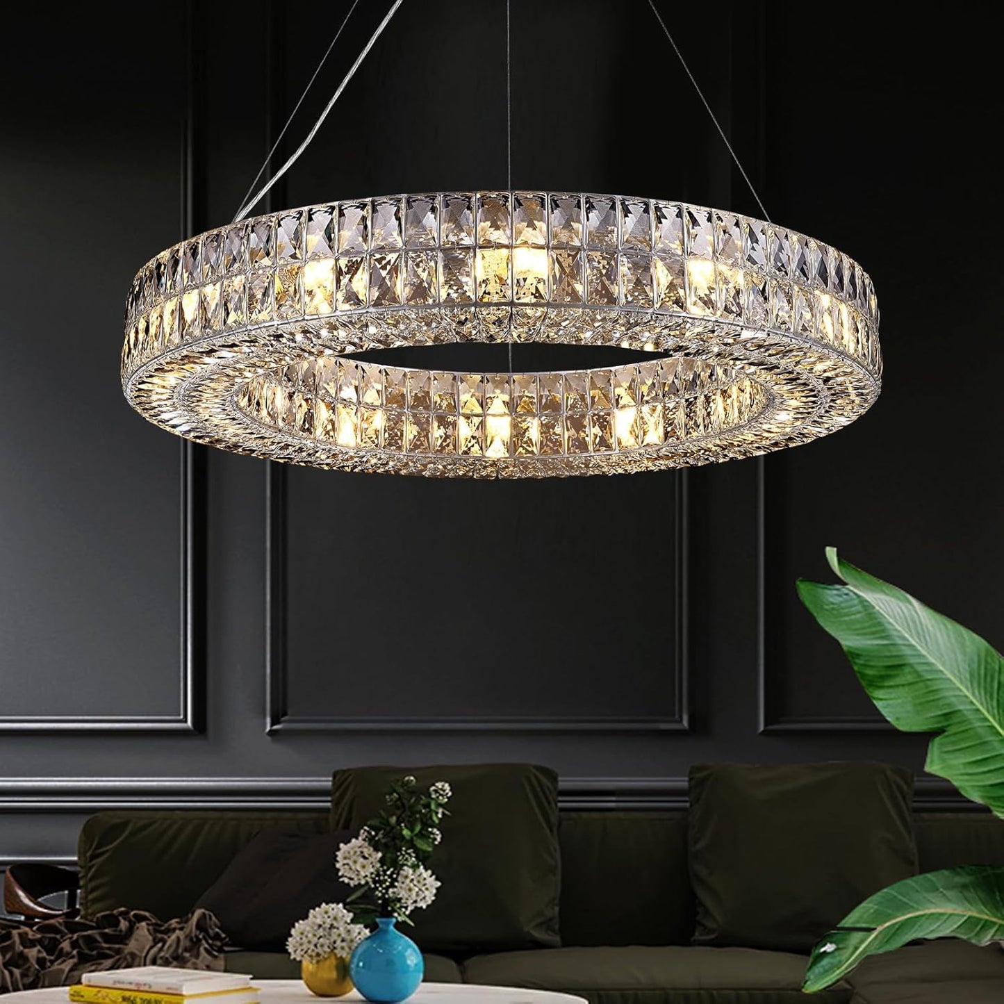 K9 Crystal Round/Rectangular Chandelier 32"-Amarnest