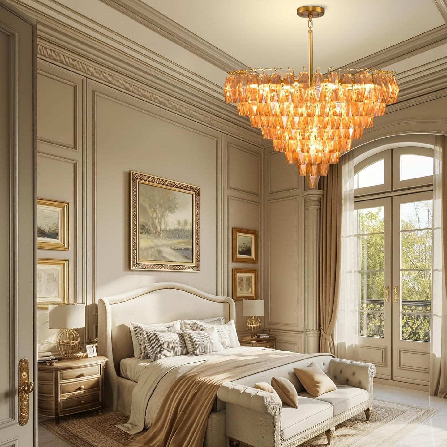 Modern Evelyn Glass Round Chandelier 36"-Amarnest