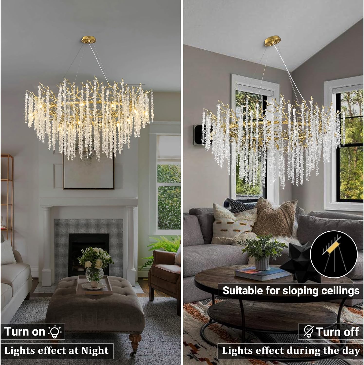 Round Gold Tree Branches Chandelier 47"-Amarnest