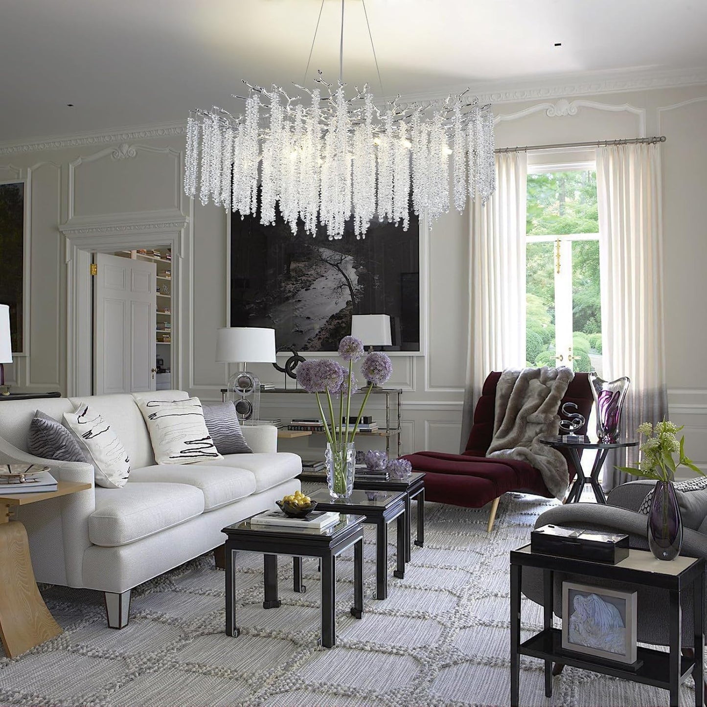 Round Silver Tree Branches Chandelier 40"-Amarnest