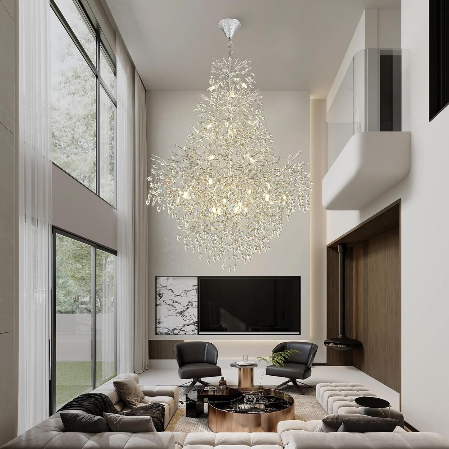 Solara Round Tree Branch Chandelier 47"-Amarnest