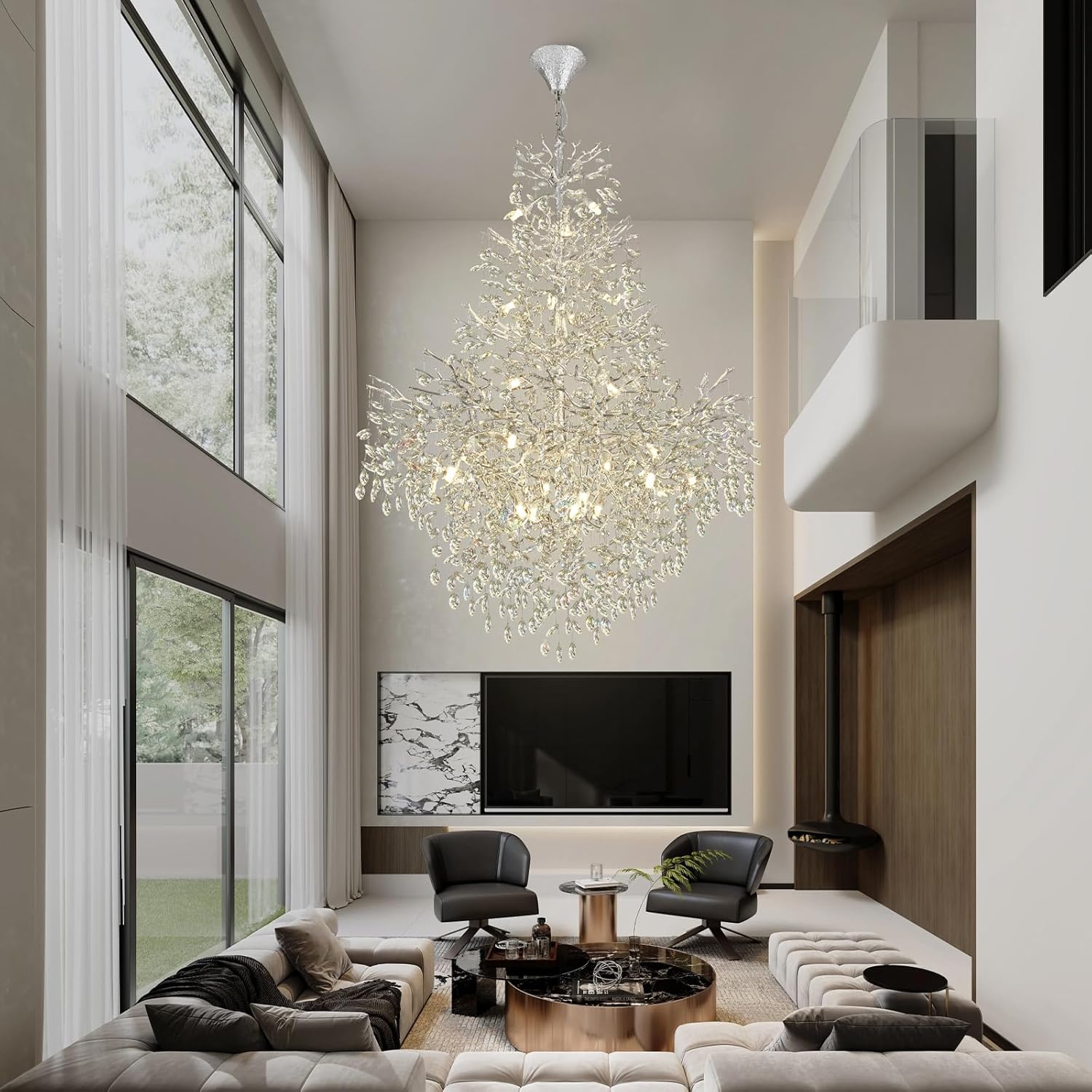 Solara Round Tree Branch Chandelier 47"-Amarnest