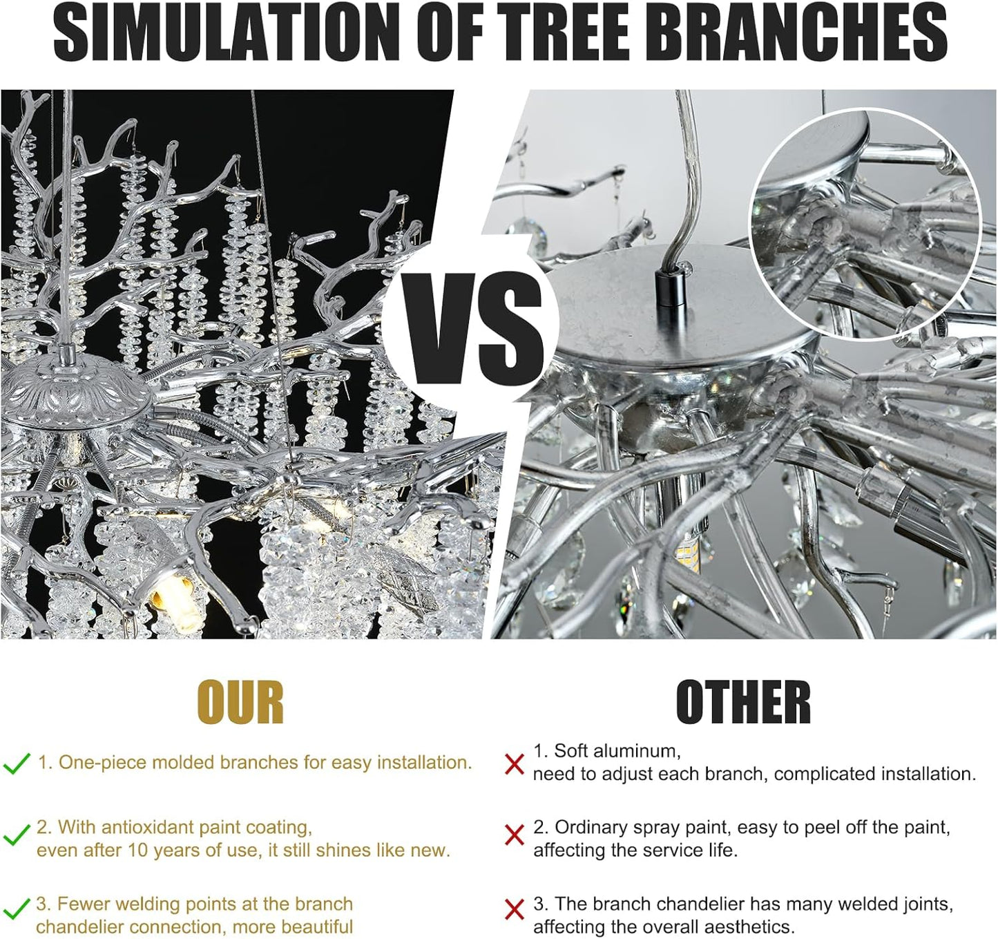 Round Silver Tree Branches Chandeliers L55"-Amarnest