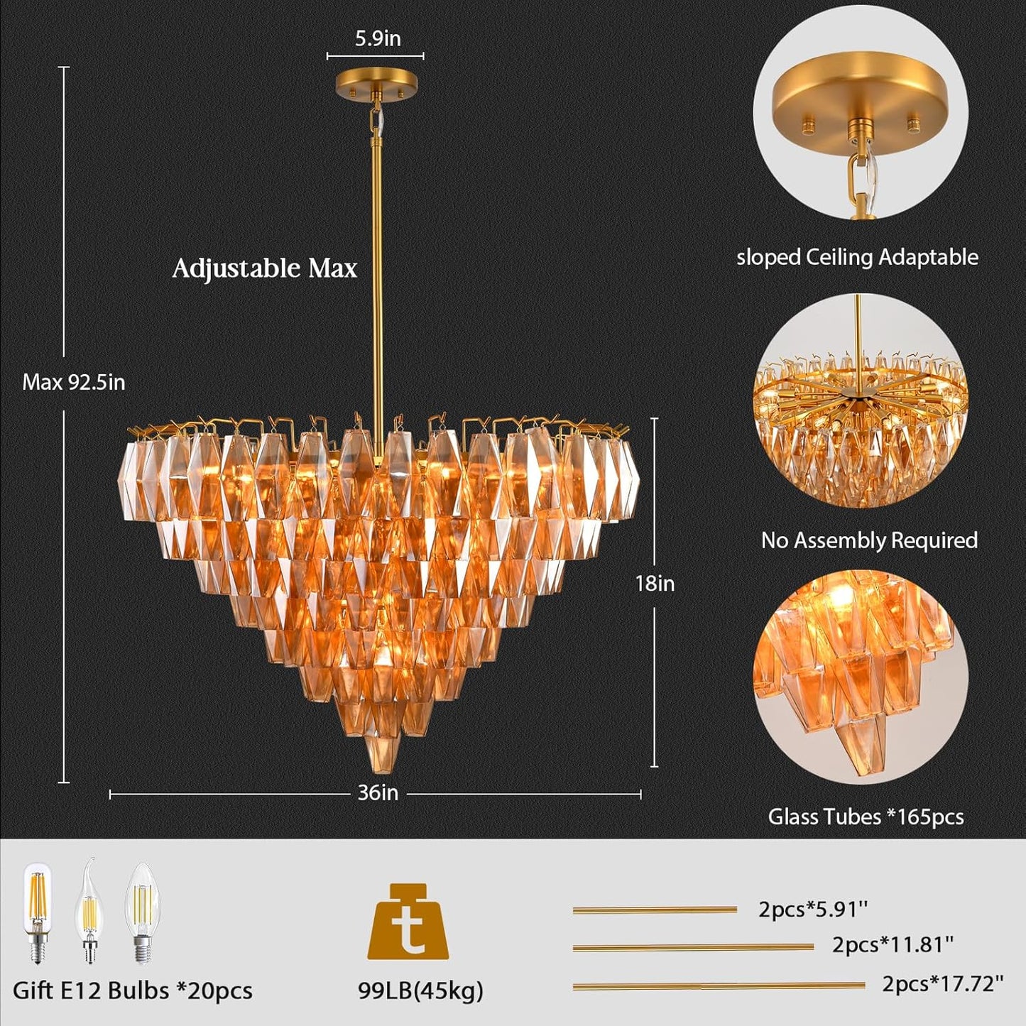 Modern Evelyn Glass Round Chandelier 36"-Amarnest