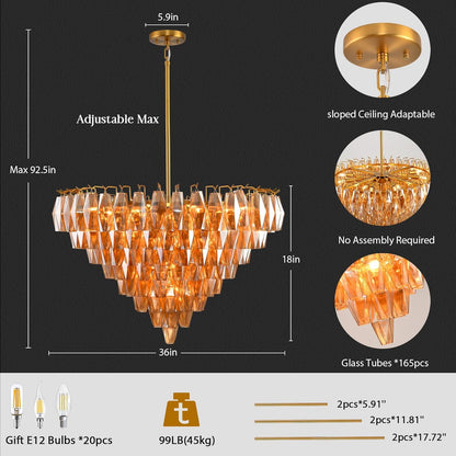Modern Evelyn Glass Round Chandelier 36"-Amarnest