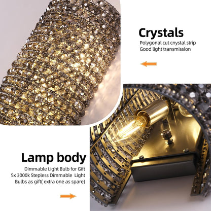 Smoke Grey Crystal Beaded Wall Sconce Light-Amarnest