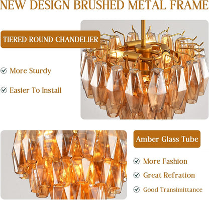Modern Evelyn Glass Round Chandelier 17"-Amarnest