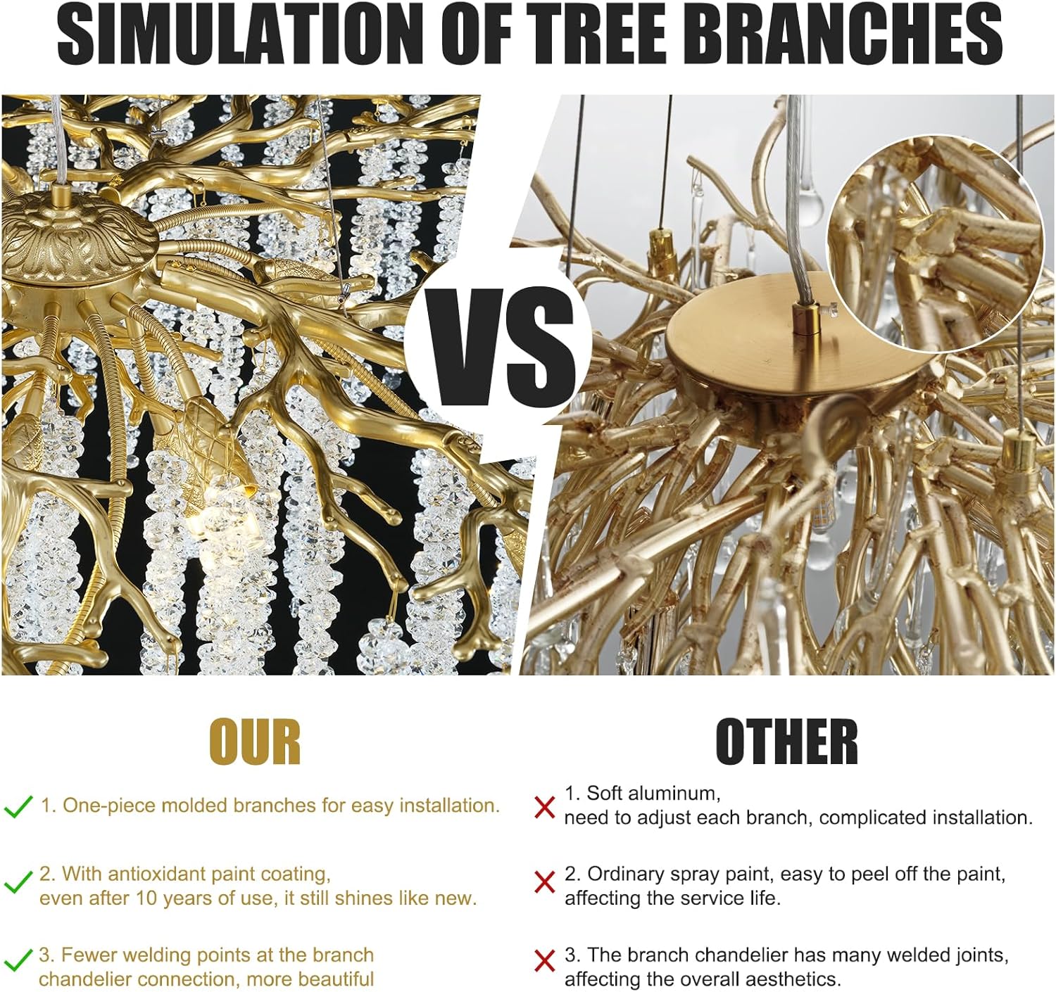 Round Gold Tree Branches Chandelier 30"-Amarnest
