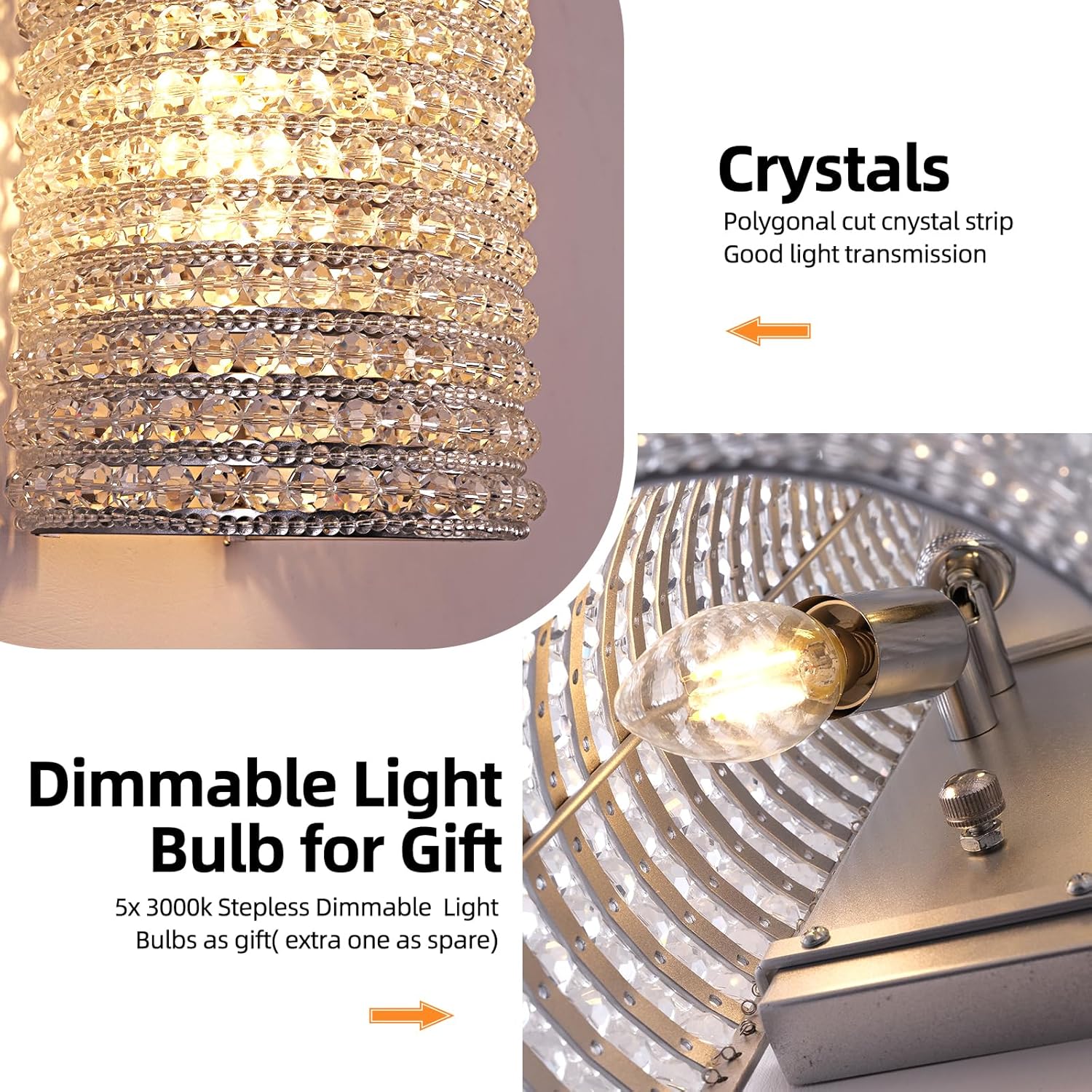 Smoke Grey Crystal Beaded Wall Sconce Light-Amarnest