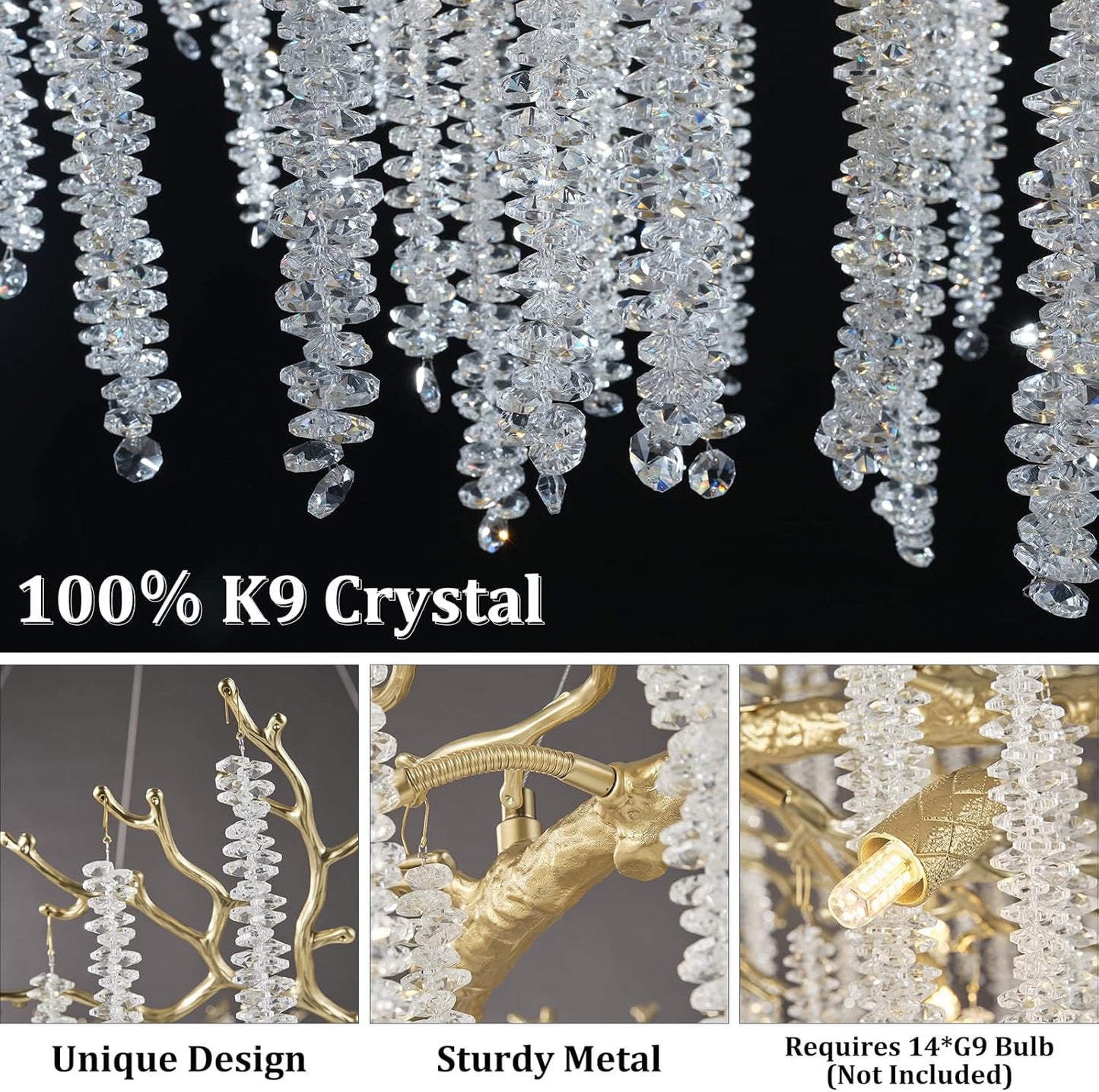 Round Gold Tree Branches Chandelier 47"-Amarnest