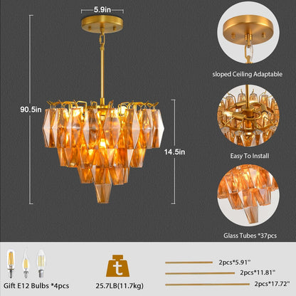 Modern Evelyn Glass Round Chandelier 17"-Amarnest