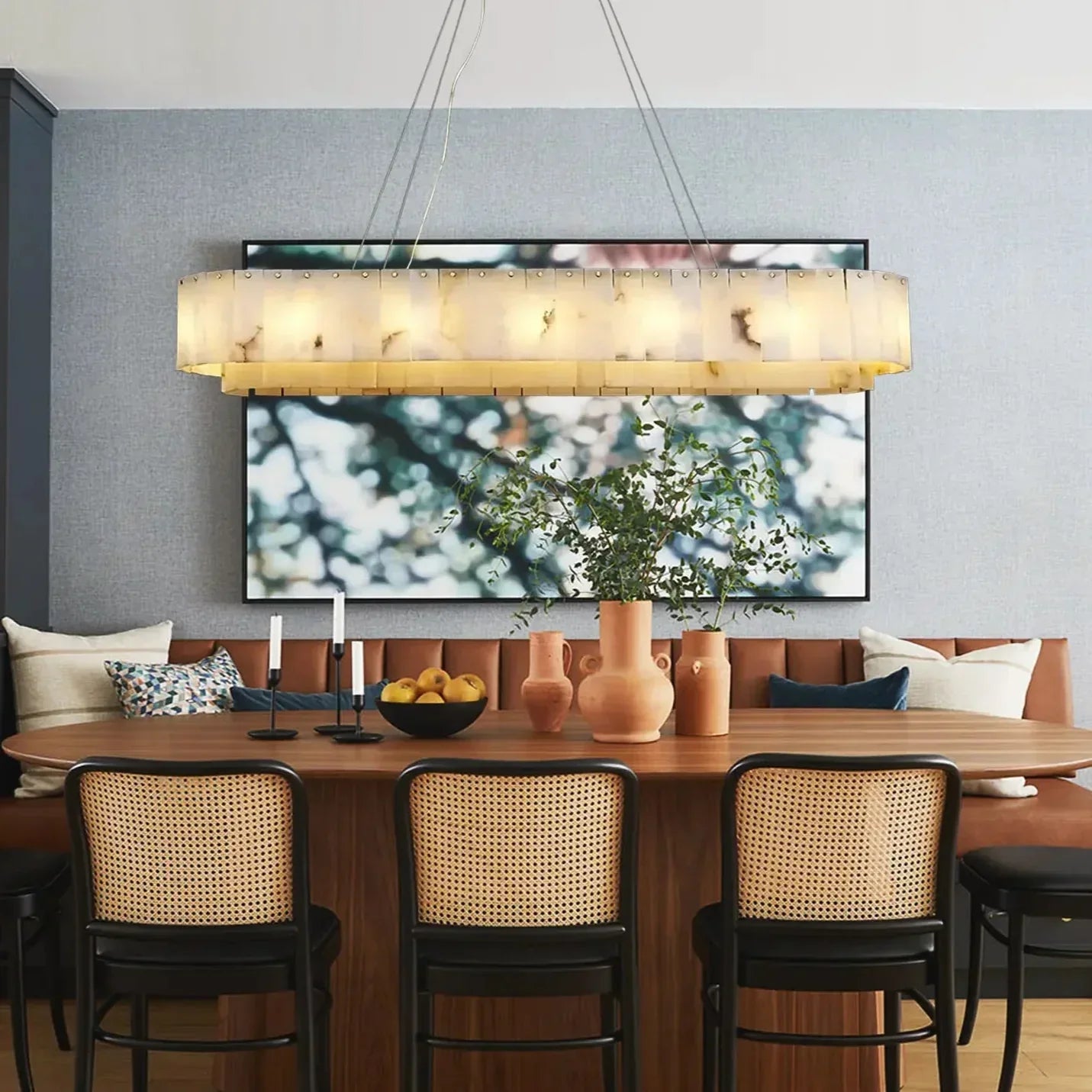 Celine Alabaster Rectangular-Oval Chandelier 54"-Amarnest