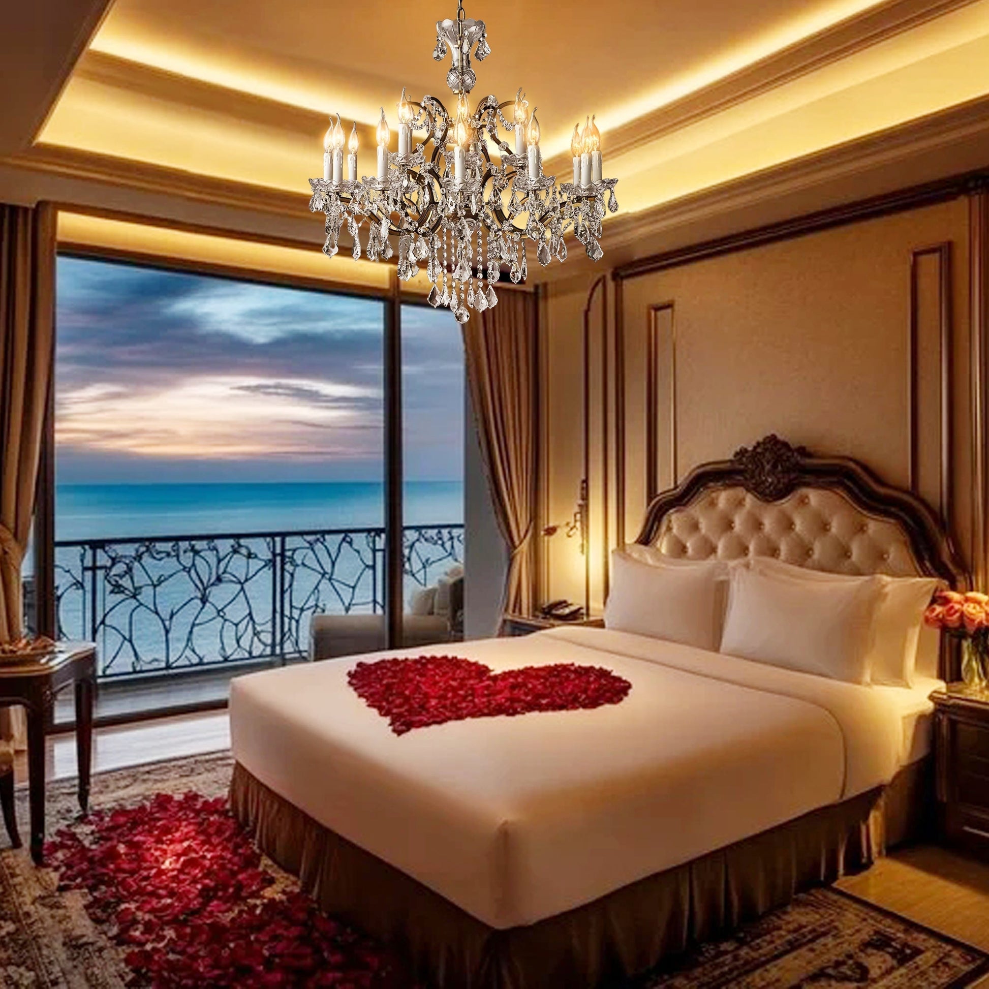 Luxurious Rococo Iron & Crystal Chandelier-Amarnest